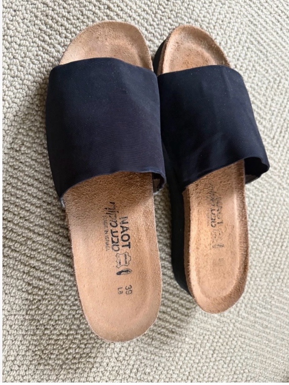 Naot Black Wide-Band Slide Sandals